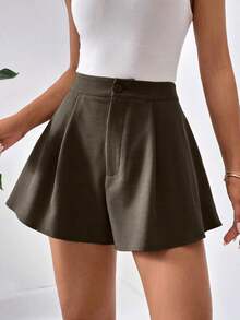 Shorts de pierna ancha unicolor con bolsillo oblicuo - Café integral - Ver 4