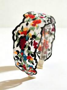 1件復古波希米亞風刺繡髮箍，歐根紗刺繡花卉髮飾，髮飾 - 彩色 - 查看 1