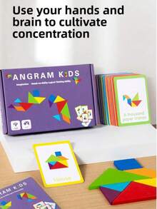 1 Set Kids Color Wooden Tangram Puzzle With 60 Double-Sided Challenge Cards, Montessori Geometric Shape Building Block Toy, Logical Thinking & Creativity Educational Puzzle, Ideal Birthday & Holiday Gift For 3-8Y Boys Girls - Multicolor - View 5