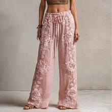 New 3D Floral Print Pattern Elegant Straight-Leg Women's Trousers - CK03-HH1518 - 查看 2