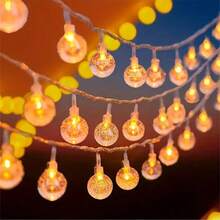 1pc 10/20/40/80LED Crystal Ball String Lights -- Battery Powered Hanging String Lights, Ball Diameter 1.7cm/0.66in, Perfect For Holiday Celebrations, Weddings, Outdoor Camping, Camping Parties, Garden, Yard, Gardening Decoration, Essential Outdoor Decor - Multiple Styles - View 3