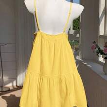 Women's Summer Vacation Casual Cotton And Linen White Hollow Embroidery Patchwork Spaghetti Straps Mini Dress,Summer Dresses For Women,White Dresses For Women - Azul - Ver 11