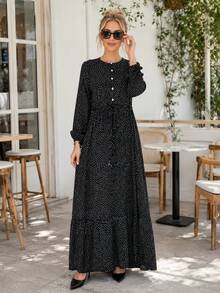 Elegantes Maxikleid mit Blumenmuster und langen Ärmeln - bequemes Kleid für den täglichen Gebrauch - Schwarz - Übersicht 8