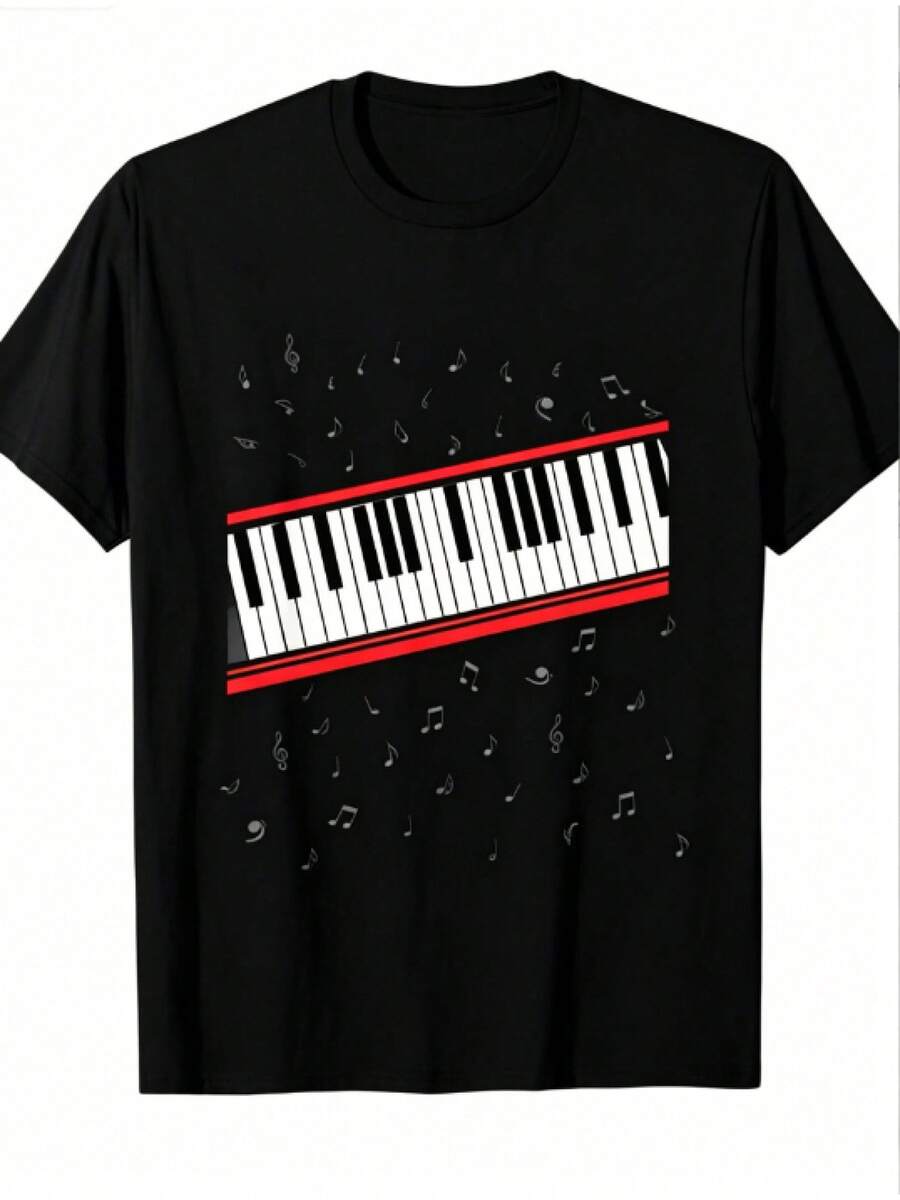 Camiseta de piano "Beat It", hecha de material suave y cómodo, presenta un diseño de cuello redondo y mangas cortas. Es un Regalo Ideal para Seres Queridos, Día del Maestro, Camisetas con Estampados Gráficos para Adultos, Camisetas de Cuello Redondo para Hombres 2026 - Negro - Ver 1