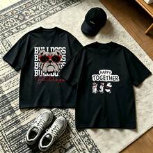 2-Piece Couple Matching Pattern T-Shirt, 100% Cotton, Loose Fit, Soft And Breathable, Casual Round Neck Short Sleeved Top Graffiti Art Design With Woman Portrait Versatile Patterns No Picky Combinations Coordinated Dating Casual Travel Simple And Cartoonish Printing Styles High Cost-Effectiveness - 黑色 - 查看 1