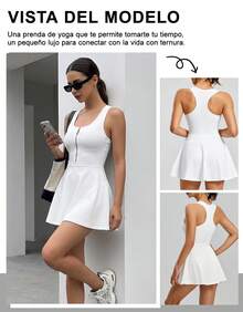 Vestido de Tenis Blanco para Mujer, con Cierre Frontal, Copas Incorporadas y Ropa Interior Anti-Rasgaduras, Secado Rápido para Deporte y Casual - Blanco - Ver 5