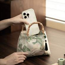 Zur Qipao passende bestickte Handtasche mit Bambusgriff, Damen Mini-Armbandtasche - Handtasche – Elegantes Grün - Übersicht 4