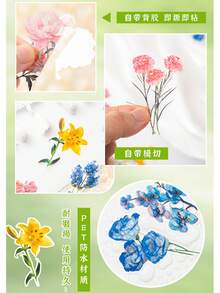 40 piezas/paquete Pegatinas florales de PET, materiales de decoración de flores para scrapbooking, diario, manualidades DIY - A - Ver 3