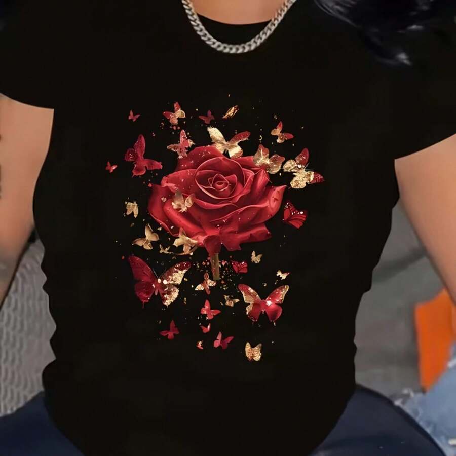 Camiseta estampada, tejida en algodón puro, con diseño de cuello redondo, estilo unisex, camisa creativa y moderna, ideal para primavera y otoño, holgada y cómoda para hombres y mujeres. - Negro - Ver 1