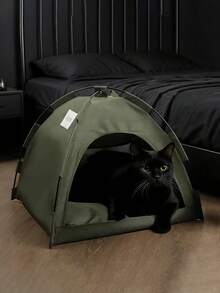 1pc Pet Tent, Breathable Washable Lightweight Solid Color Dog/Cat House, Foldable Portable Indoor/Outdoor Use All Season - Army Green - View 7
