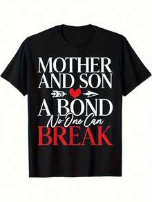 T-Shirt For Mother And Son: An Unbreakable Bond, Round Neck, Made Of 100%, Short Sleeves, Suitable For Men And Women, Family Gift, Humorous Design, Regular Fit, Comfortable Stretch Fabric, Ideal For All Seasons - 黑色 - 查看 1