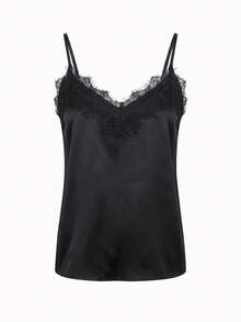 Áo tank top hai dây màu đen trơn dáng suông viền ren dành cho nữ hiệu EARO, áo mùa hè không co giãn với dây đeo có thể điều chỉnh, phù hợp để mặc hàng ngày. - màu đen - Xem 4