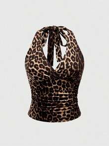 Punk Parte superior con estampado de leopardo y cuello de halter para mujer, escuela - Multicolor - Ver 5
