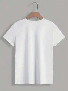 Soft 100% Cotton T-Shirt, 100% Pure Cotton, New Summer Style, Casual Short-Sleeve Crew Neck T-Shirt For Women, Spring/Summer, With Spanish Alphabet Print. | Medium Stretch Fabric. Machine Washable. A Great Gift For Family, Siblings, Friends, Parents, Or Teachers. Breathable Cotton T-Shirt, Goes With Everything. - 白色 - 查看 2