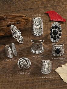 3/5/6/8pcs/Set Bohemian Vintage Exaggerated Ring Set, Random Style Assortment - Antique Silver - View 12