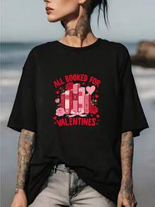 Valentine's Day Is Full Of Love Stories. Printed T-Shirts For Men And Women, Matching Couple Sets, And A Great Gift Option For Couples' Holiday Celebrations. This Ultra-Lightweight 180g Crew Neck T-Shirt Is A  And Novelty Item That's A Must-Have For Valentine's Day. - 黑色 - 查看 1