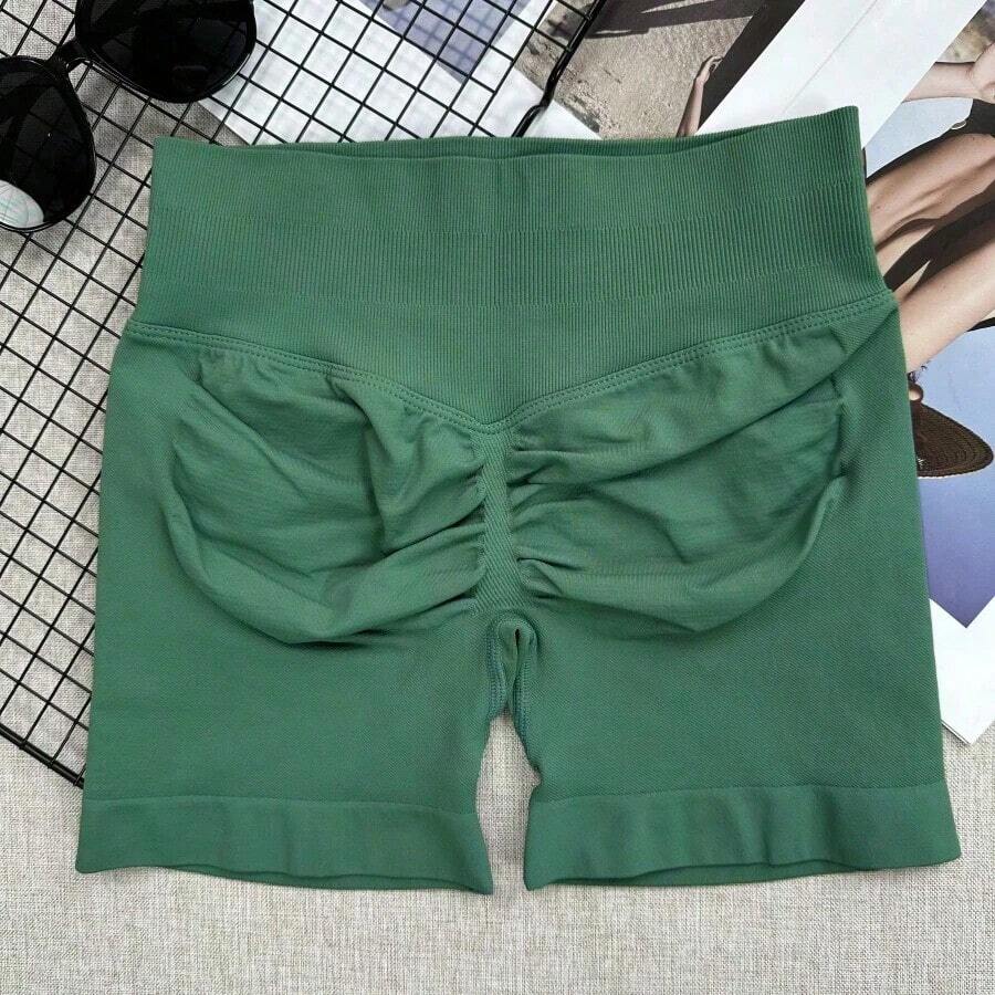 Pantalones cortos de yoga sin costuras de cintura alta para mujer - Levantamiento de glúteos elástico, adecuado para correr, fitness y actividades al aire libre| Apariencia de moda| Tela elástica de verano - Verde - Ver 1