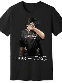 Sidhu Moosewala Unisex Commemorative T-Shirt For Men, Birthday Edition With Eternal Legend Pattern, Crew Neck, Loose Fit, Casual, Black, Breathable Fabric, Medium Elasticity, Commemorative Decoration For Fans, For Daily Wear And Special Occasions - 黑色 - 查看 1