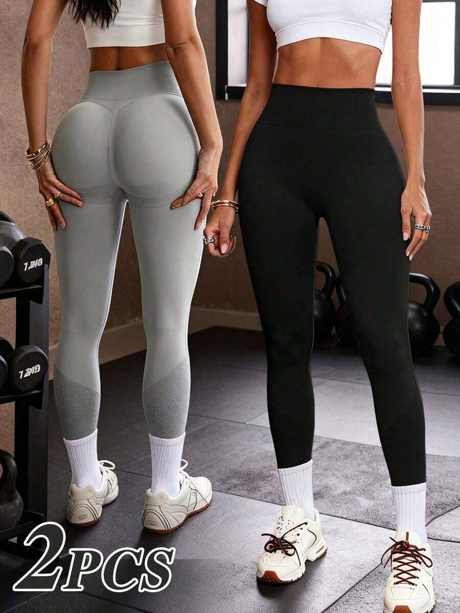sin costuras de cintura alta de unicolor para uso diario, fitness y yoga para mujeres - Multicolor 2 - Ver 1