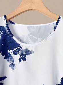 2 piezas Conjunto de top y pantalones casuales estampados para mujer - azul real - Ver 5