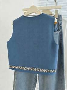 Chaqueta sin mangas con bordado floral para mujer - Azul marino - Ver 2