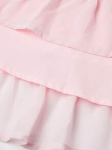 Women's Solid Color Spaghetti Strap Mini Dress, With Twist Bust Design And Ruffle Hem, Tie Back Elegant Pink - Pink - View 8