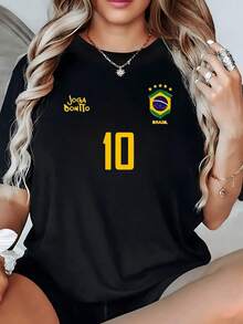 Symbols Of Pride And Passion With A Prominent Number And Emblem Celebrating Sporting Strength With Five Stars Representing Excellence And Tradition. Modern, Casual, Comfortable Women's T-Shirt For Everyday Wear. - 黑色 - 查看 8