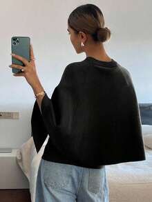 Suéter holgado de punto casual para mujer, elegante jersey para oficina, negocios, trayecto, adecuado para otoño, primavera, verano - Negro - Ver 4