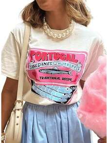 Ilustración Retro De Portugal Con Sardinas Picantes Y La Inscripción Receta Tradicional Camiseta De Mujer Con Estilo Un Diseño Que Evoca La Cocina Portuguesa Y Su Riquísimo Legado Culinario - blanco - Ver 6