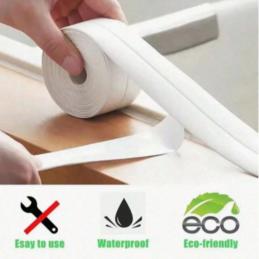 1 捲防水白色 PVC 自黏膠帶 - 適用於浴室、水槽和廚房 - 超強黏著力!居家浴室裝飾 秋季裝飾 開學季 - A - 查看 1