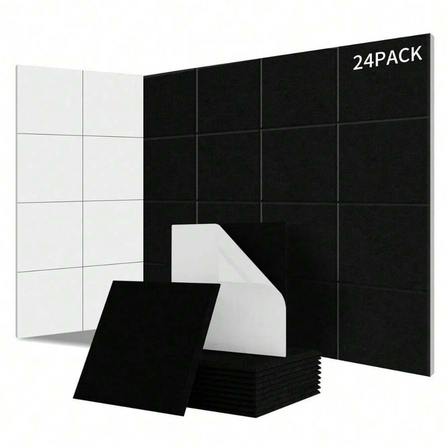 12-Pack Acoustic Panels – Self-Adhesive Brick Design | High-Density Polyester For Studio-Grade Soundproofing | Fireproof & -Friendly | Easy Peel-And-Stick Installation – Perfect For Home Studios, Offices & Gaming Rooms - Black - View 1