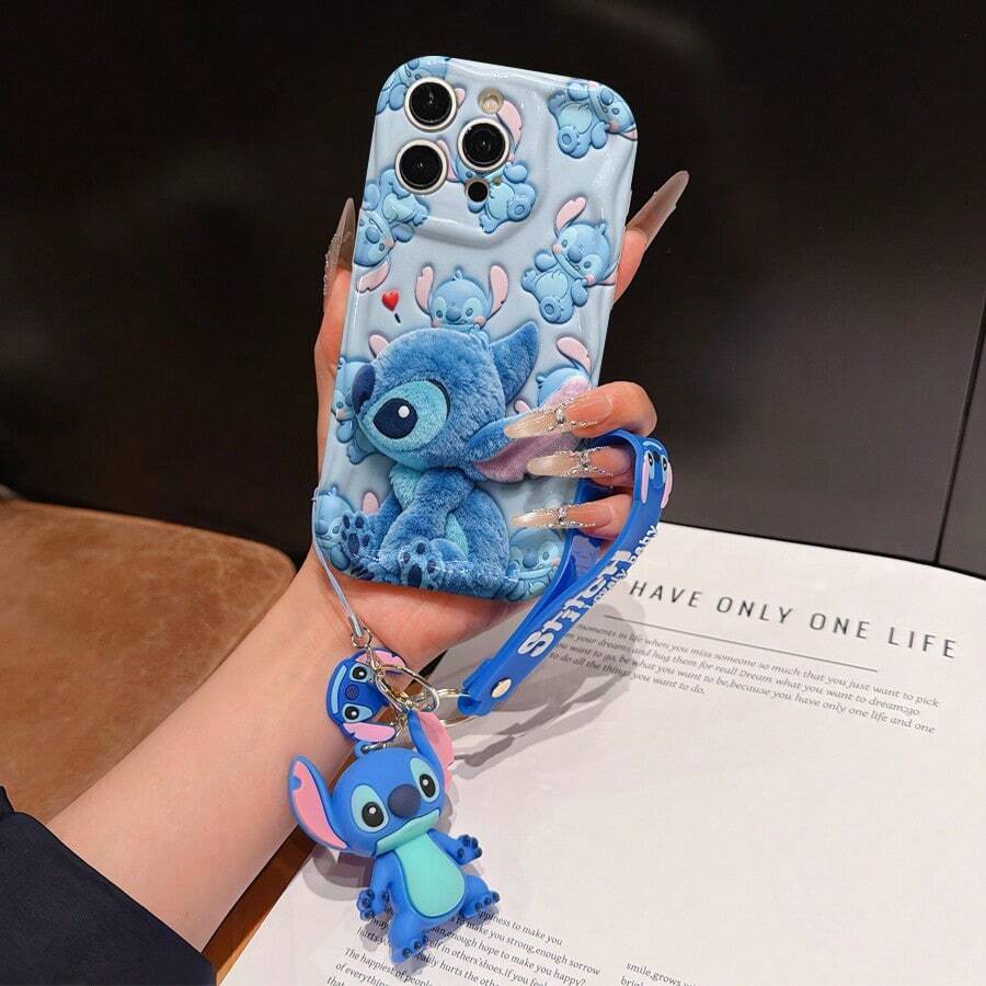 Disney Lilo And Stitch Phone Case : 3D Fluffy Pattern Border Protector Phone Soft Phone Case With A Free Cute Stitch Bracelet Chain Lanyard, Stitch, Lilo, Angel, For Apple 17 Promax 17 Pro 16 15 14 13 12 11 Pro Max XS Max X XR Soft Cover Summer Phone Case - 白色 - 查看 1