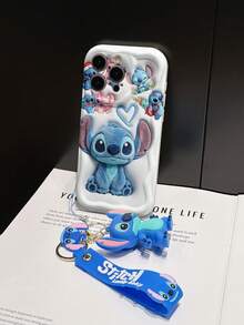 Disney Lilo And Stitch Phone Case : 3D Fluffy Pattern Border Protector Phone Soft Phone Case With A Free Cute Stitch Bracelet Chain Lanyard, Stitch, Lilo, Angel, For Apple 17 Promax 17 Pro 16 15 14 13 12 11 Pro Max XS Max X XR Soft Cover Summer Phone Case - White - View 5