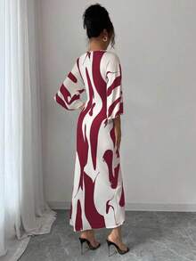 MEXElenzga Vestido midi elegante de moda esencial de otoño para ocasiones como citas, Acción de Gracias y Halloween, con diseño de cuello en V, cintura con efecto de torsión y bajo asimétrico, hecho de tela de seda de leche con estampado digital en color albaricoque, de alta calidad y estiramientoMEX MVO8 - Rojo violeta - Ver 2