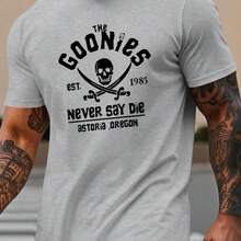 Men's Short-Sleeved T-Shirt, 100% Pure Cotton, Fashionable, Casual, Loose Fit, With Goonies Graphic Print And Round Neck. - 黑色 - 查看 9