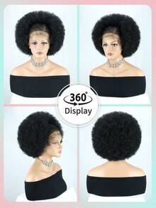 Cornrow Afro Puff Wig 13"X6" HD Lace Front Wig With Baby Hair Braided Synthetic Lace Frontal Wigs For Women Natural Hairstyle For Daily Party Parties, Etc - Black - View 9