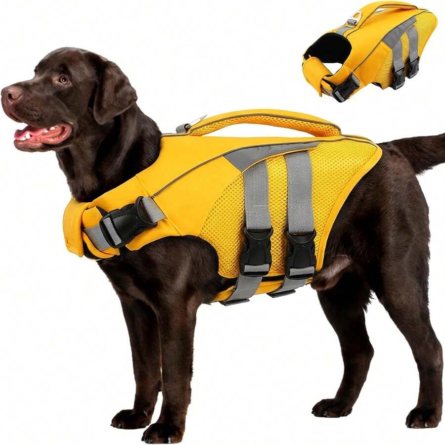 Dog Life Jacket With Reflective Strips, High Buoyancy And Rescue Handle, Tear-Resistant Material Dog Life Vest, Suitable For Small, Medium And Large Dogs, Pet Water Safety Swimming Vest For Swimming, Boating, Surfing And Other Water Activities