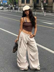 Women's Color-Blocked Parachute Pants For Spring And Summer Outings And Concerts - Apricot - View 4