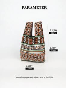 Mini Lightweight Foldable Cute Blue Resin Hollow Breathable Contrast Color Knitted Handbag Wristlet, Suitable For Vacation, Photo Shooting, Student Use - Khaki - View 2