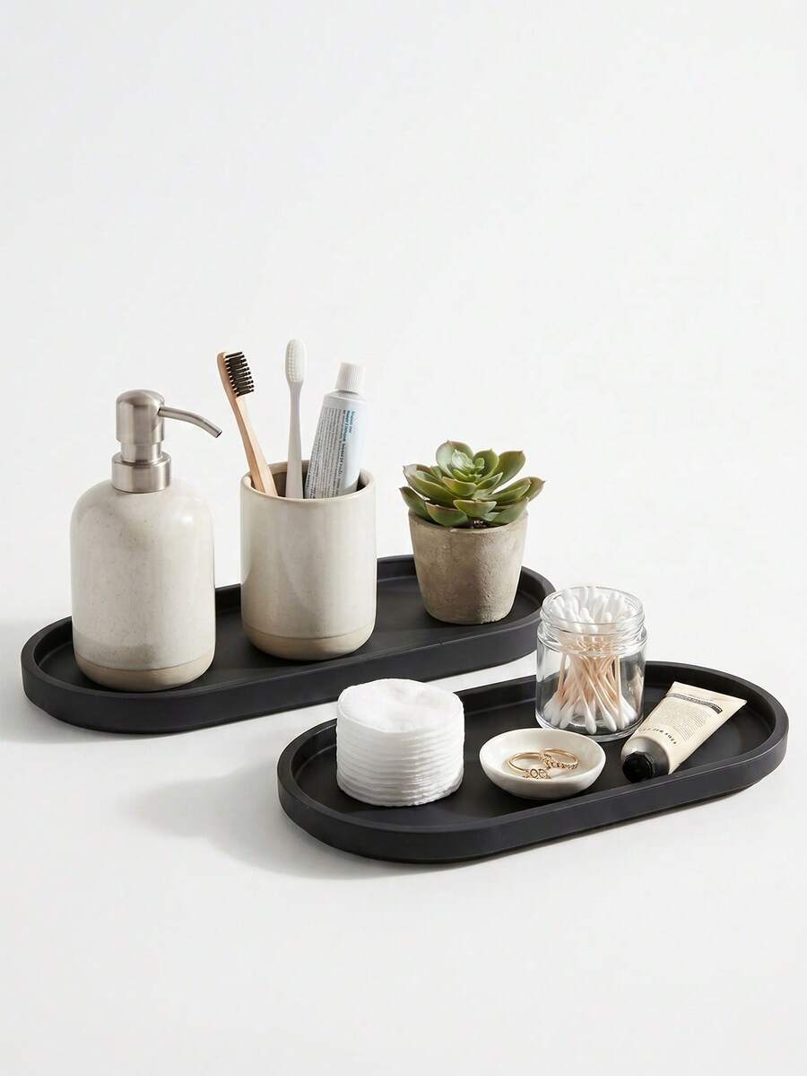 1/2 pièces Plateau de vanité et de salle de bain en silicone - Organisateur de vanité ovale. Convient pour la salle de bain et la vanité, ce plateau peut aider à organiser les parfums, les cosmétiques, les bijoux, les bougies parfumées et les porte-clés, remplissant à la fois des fonctions décoratives et de rangement.