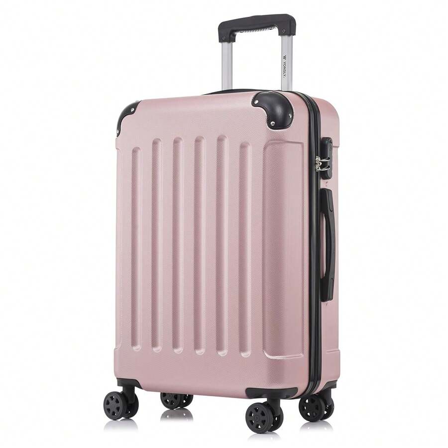 YONSLY Hard Shell Suitcase 16/20/24/28 Inches With 4 360° Wheels Sturdy Double Zipper Combination Lock Mesh Pocket Soft Rubber Handle Travel Suitcase - 粉色 - 查看 1