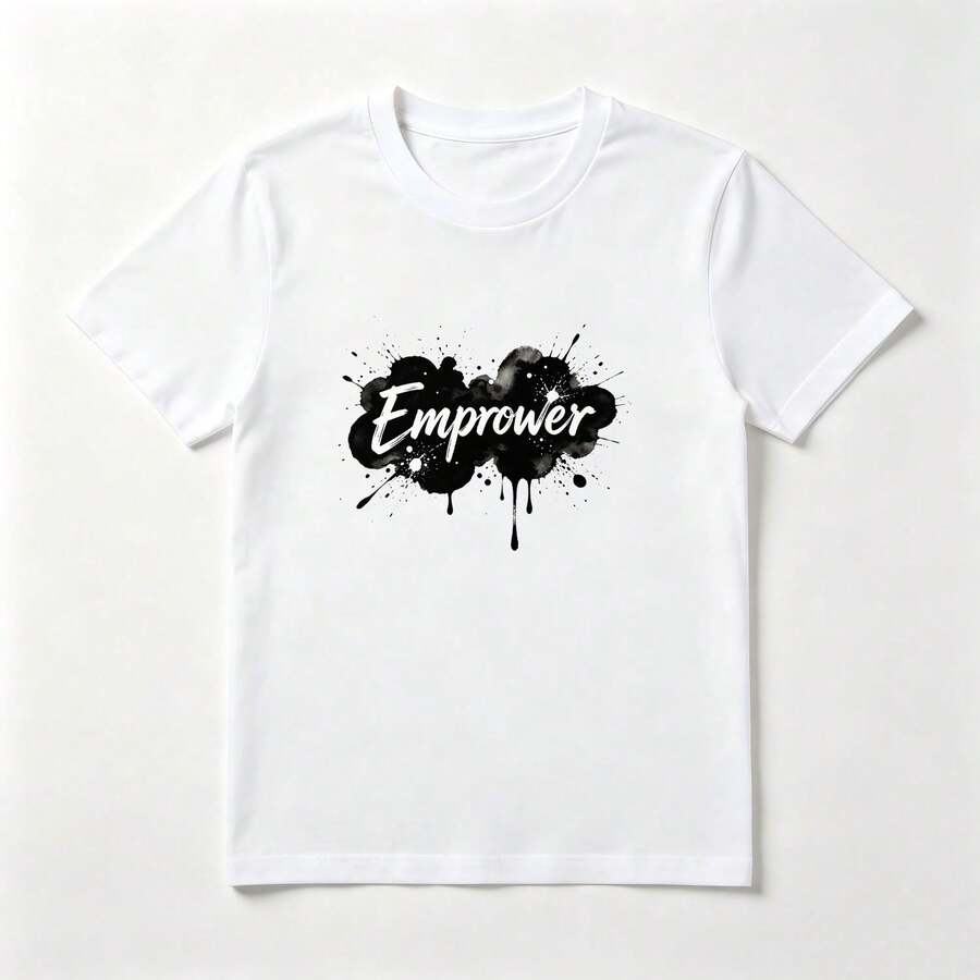 Black Splashes White Cotton T-Shirt Street Style - White - View 1