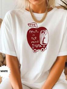 PremiumFear Is mind Shirt, Funny Worm Shirt Camiseta informal de moda con estampado creativo para mujer, de manga corta y cuello redondo, para primavera y verano T-Shirt Women Festive Celebration Shirt Party Wear Top Eco-Friendly - Blanco - Ver 6