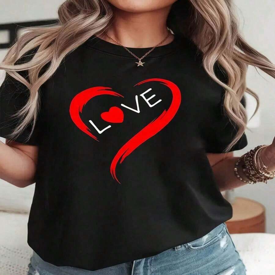 Women's T-Shirt | "I Love Brazil" Graphic Print, Yellow And Green, Casual Round Neck T-Shirt For Spring/Summer, Medium Stretch Fabric, Ideal For Daily Wear, Shopping, Parties And Commuting. - 灰色 - 查看 1