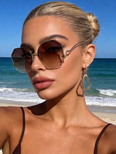 1 Pair Oversized Frameless Street Style Glasses For Women, Metal Material, Suitable For All Seasons, Suitable For Driving And Daily Wear