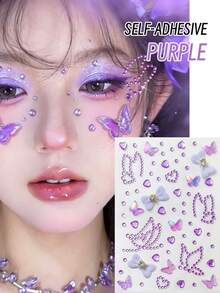 Hình dán trang trí mặt hình bướm tím 3D, đá quý tự dính, nơ, trái tim, pha lê, thích hợp cho các lễ hội và tiệc tùng. - Màu tím - Xem 10