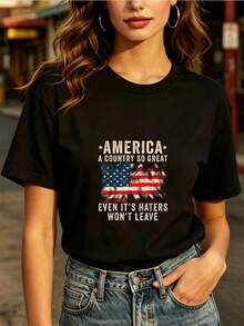 "AMERICA - Great Nation" 180g Patriotic Casual Style T-Shirt, Ideal For Family And Friends, Perfect For Independence Day Celebrations And Casual Everyday Wear. - 黑色 - 查看 7