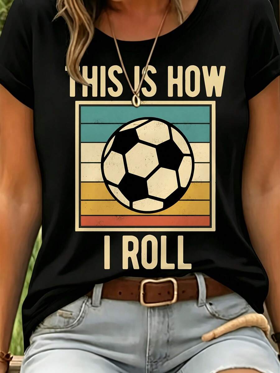 Show Off Your Love For Football With This Vintage T-Shirt, Featuring A Ball And The Phrase "This Is How I Roll", Ideal For Sports Lovers. - 黑色 - 查看 1