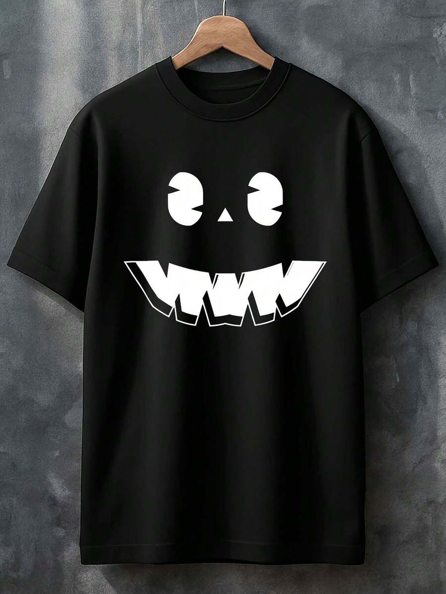1 Pack Men's Funny Skeleton Face Graphic T-Shirt - ClothesGSM Heavyweight Vintage Black & White Day Of The Dead Design With La Catrina Print - All-Season Casual Round Neck Short Sleeve Tee For H Edgy Fashion, Unisex Apparel, Soft, Quick Dry Clothes - 黑色 - 查看 1