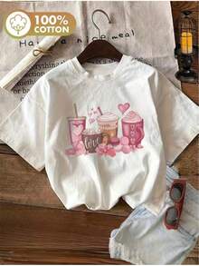 - Basic T-Shirt With Summer Love Cups Print - Loose And Comfortable Men's T-Shirt - White - View 10